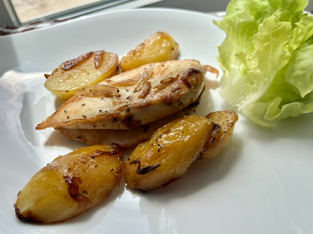 Poulet moelleux et pommes de terre fondantes aux échalotes1